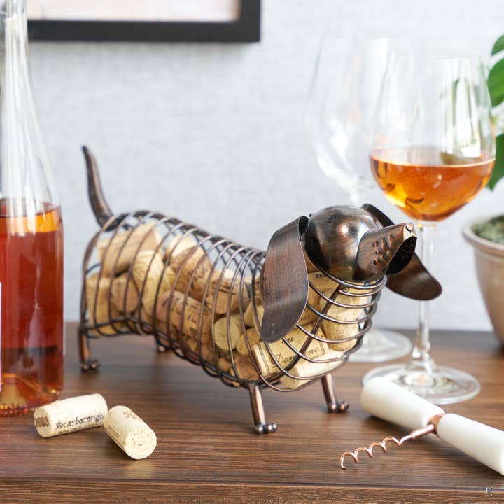 Rustic Bronze-Finish Cork Holder -Dachshund