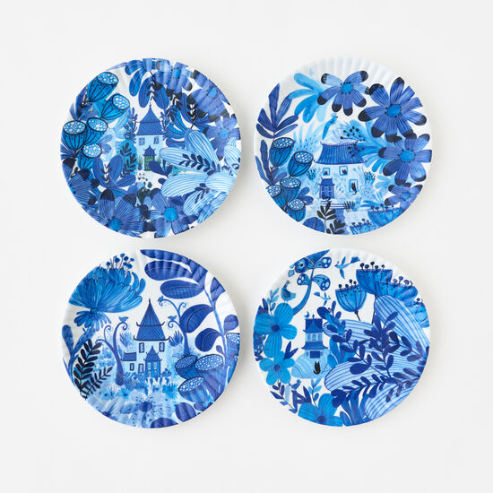 Blue & White Chinoiserie "Paper" Plate, 4 Asst,Melamine