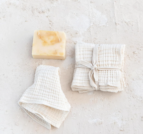 Cotton Double Cloth Square Dish Cloths, White, Set of 4