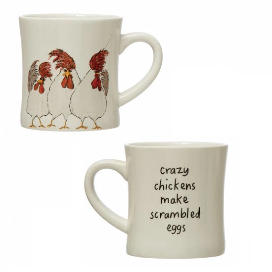 8 oz. Stoneware Mug with Chicken and Saying