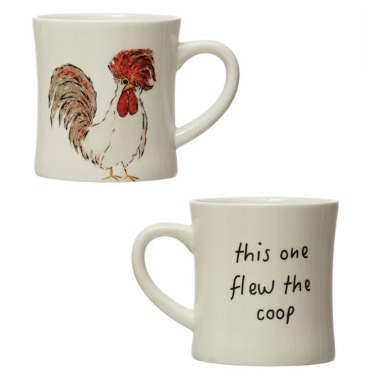8 oz. Stoneware Mug with Chicken and Saying
