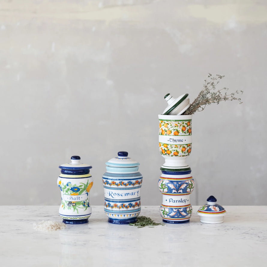 Ceramic Canister with Design & Spice Name, 4 Styles