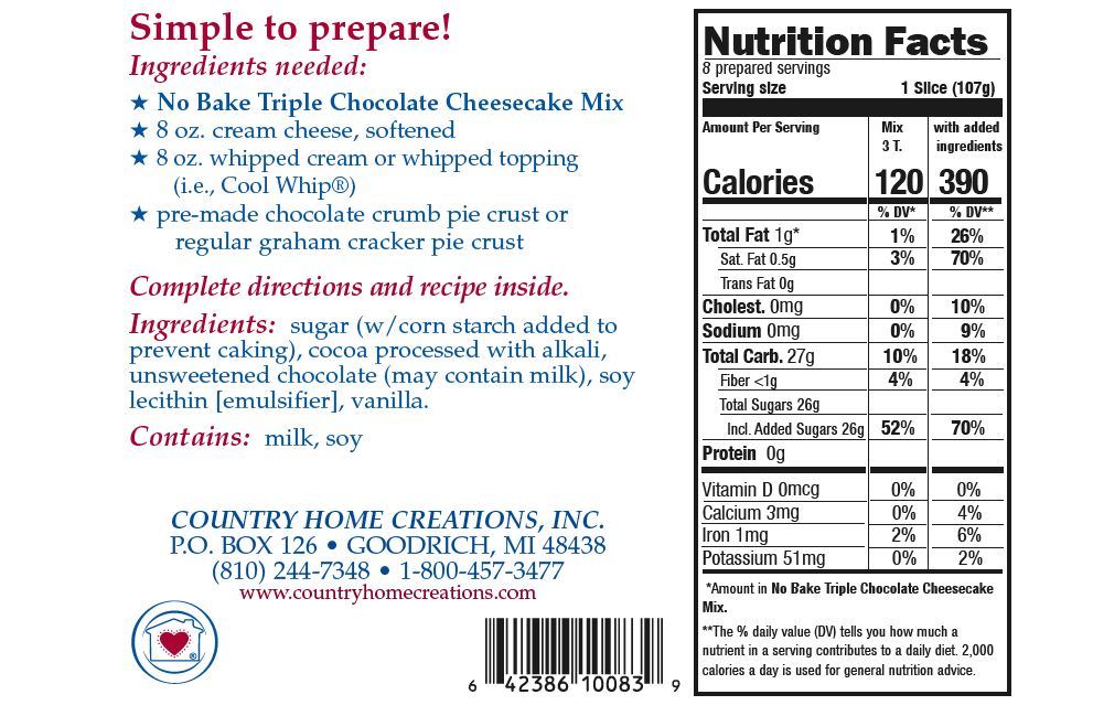 Country Home Creations No Bake Triple Chocolate Cheesecake Mix