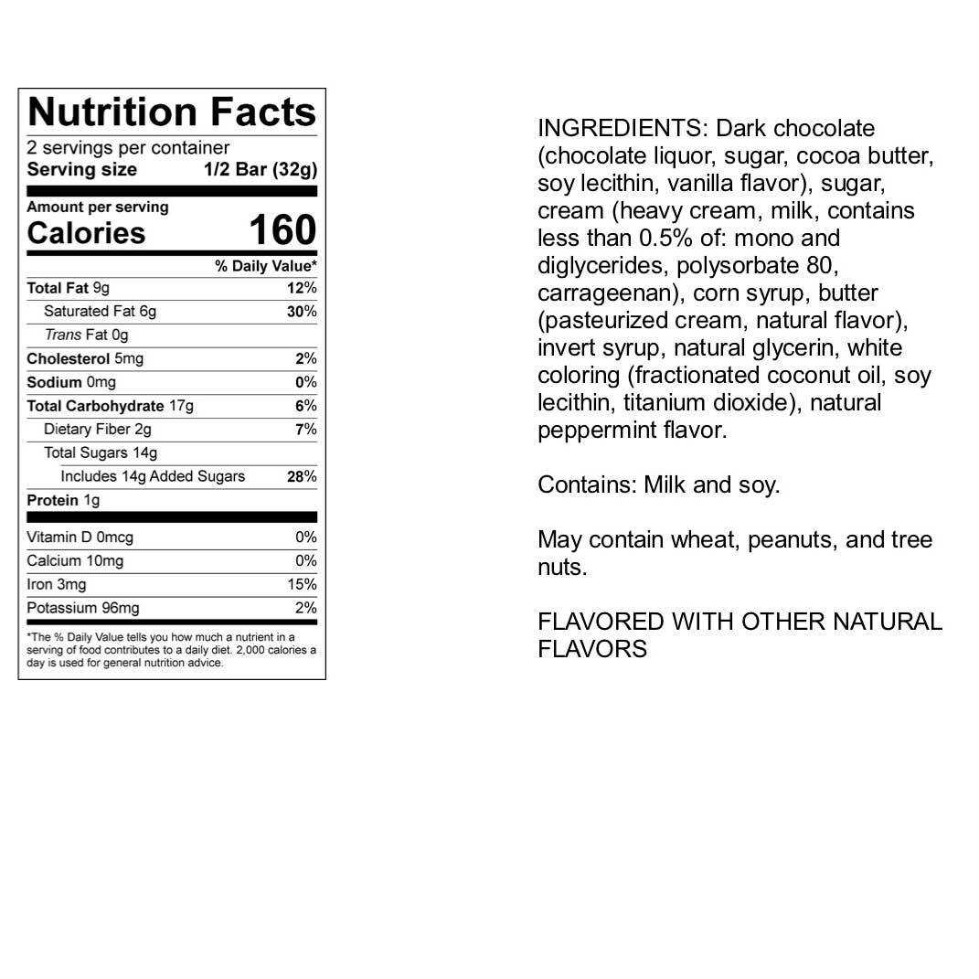 Dark Chocolate - Mint Chocolate Chip Candy Bar - 2.25