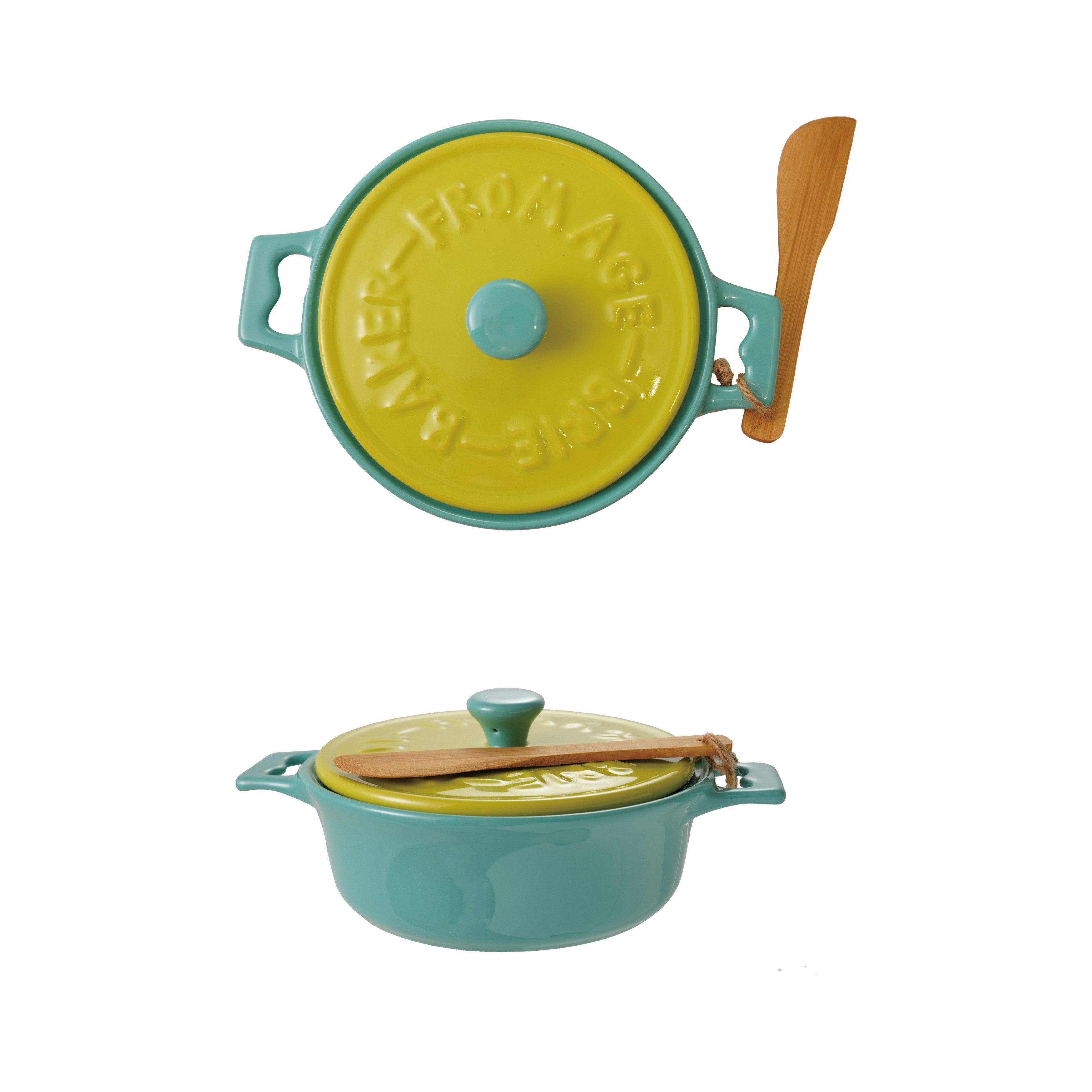 Stoneware Brie Baker W/Lid & Bamboo Spreader