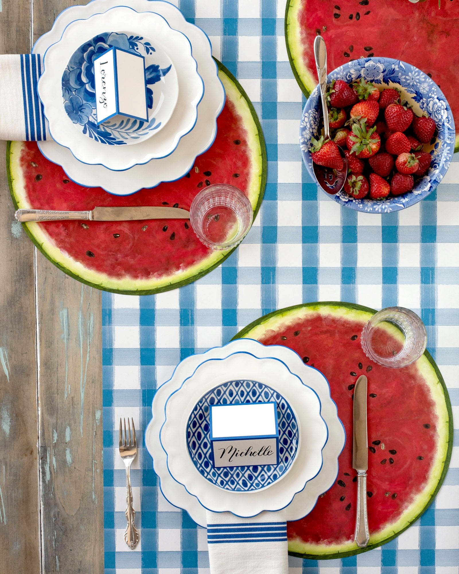 Hester & Cook Blue Painted Check Table Runner