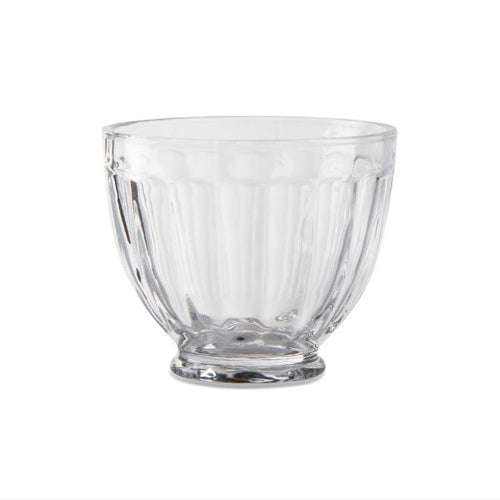 A glass ice cream bowl on a white background.