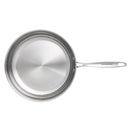 Stainless steel frying pan with lid on a white background