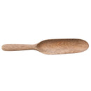 An elongated acacia wood spoon with a natural wood finish.