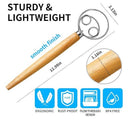 Wooden dough whisk with measurements and detail graphics on a white background