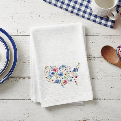 United States Americanna Floral Watercolor - Tea Towel