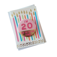 "20 for the Second Time" Birthday Card with Pin