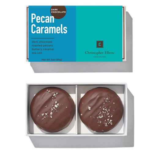 2 Piece Dark Chocolate Pecan Caramel Box | Christopher Elbow
