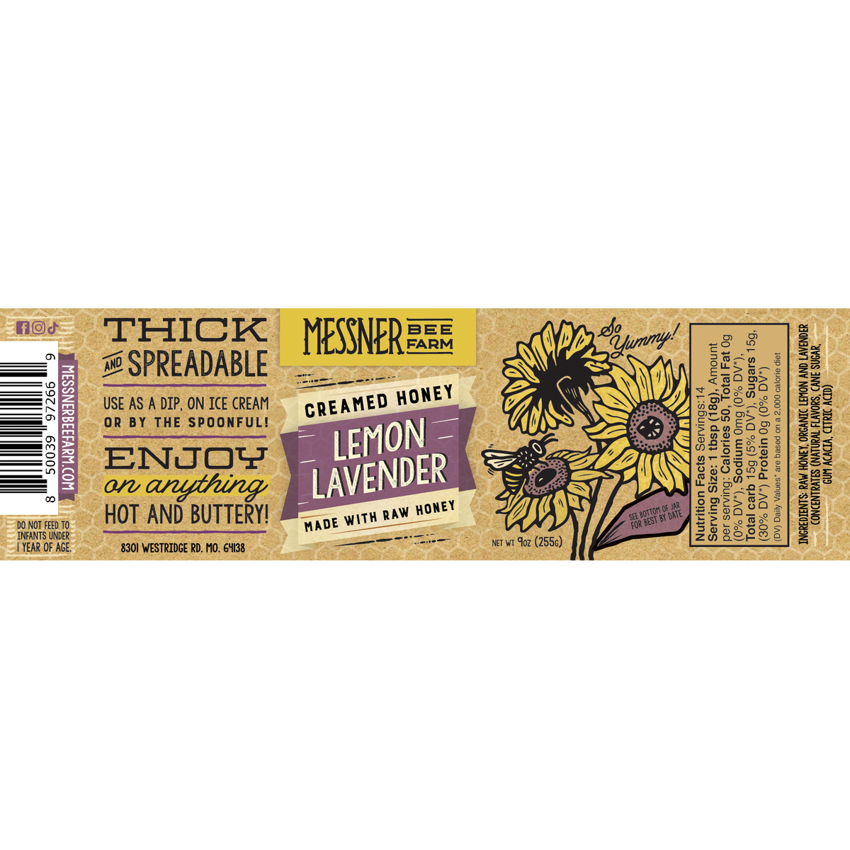 Lemon Lavender Creamed Honey 9 oz | Messmer Bee Farm