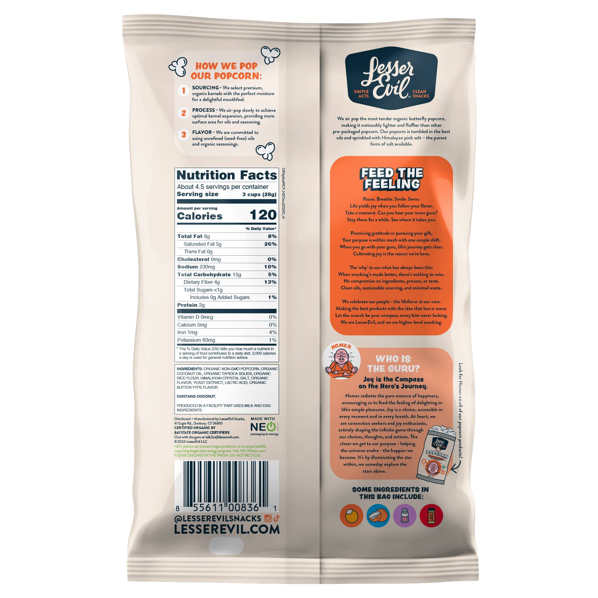 Organic Popcorn, White Cheddar Flavor 4.6 oz