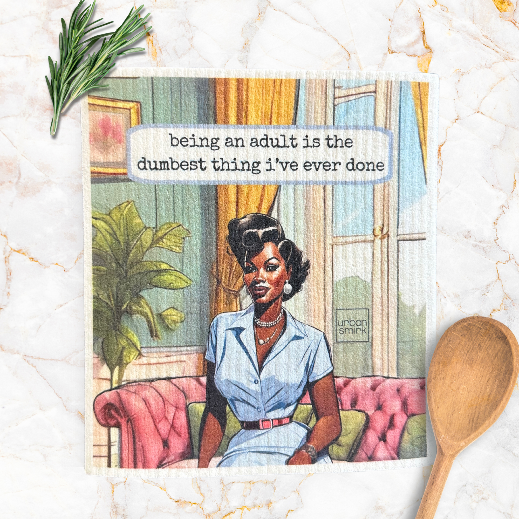 Adulting - Funny Vintage Swedish Dishcloth for Black Divas
