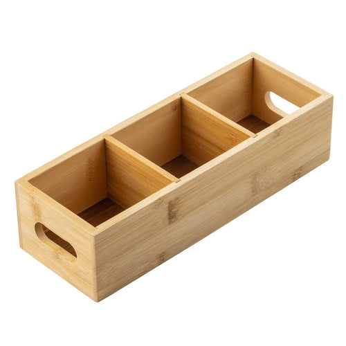 Wooden compartmentalized tray on a white background