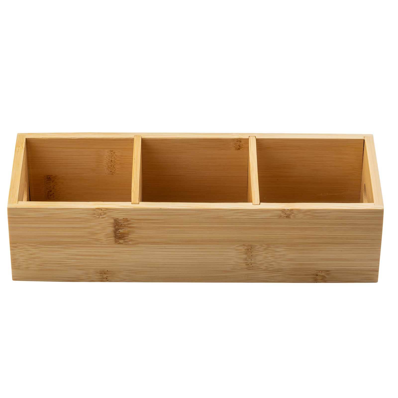 Wooden compartmentalized box on a white background