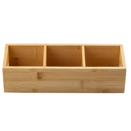 Wooden compartmentalized box on a white background