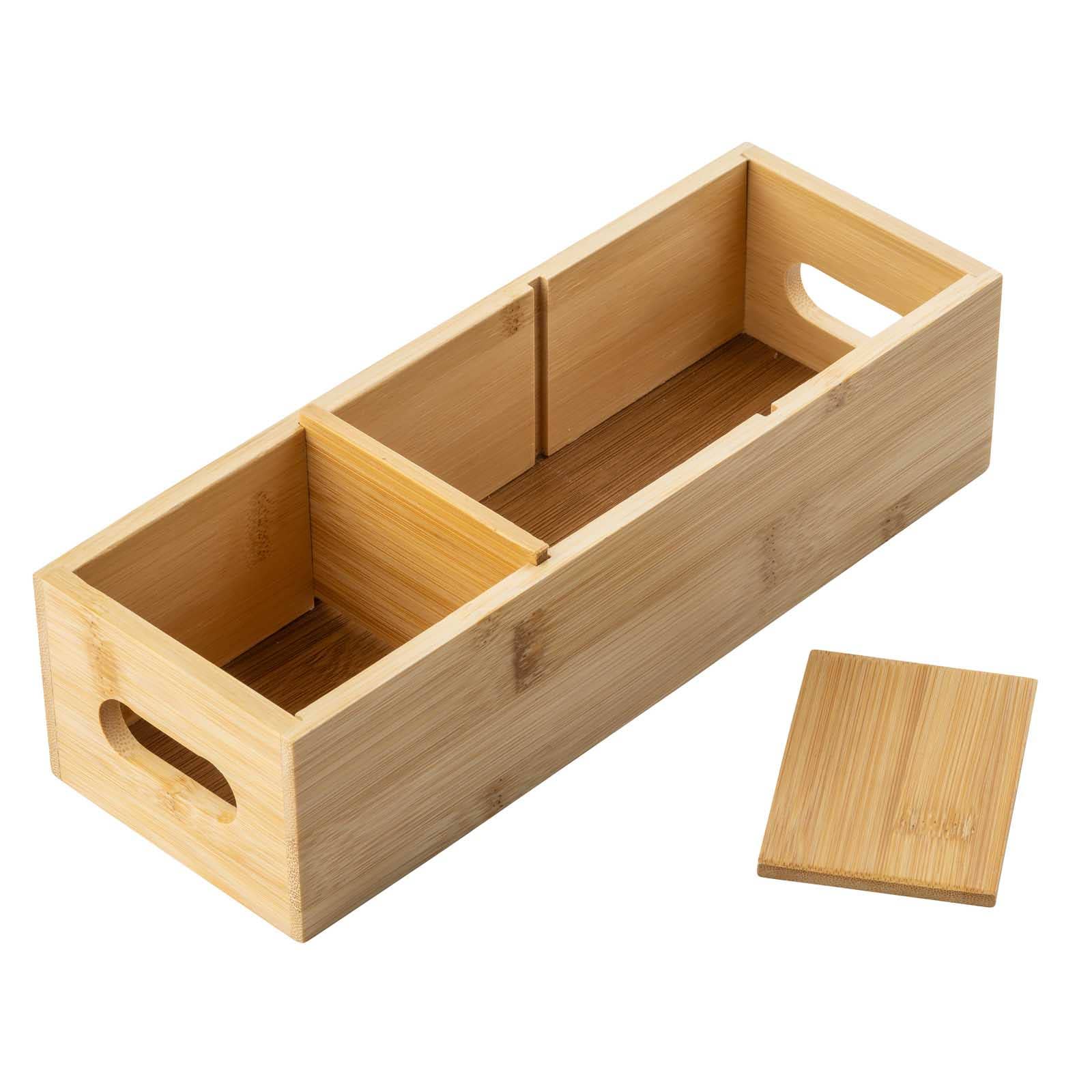 Bamboo storage box with a lid on a white background