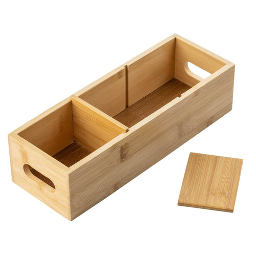 Bamboo storage box with a lid on a white background