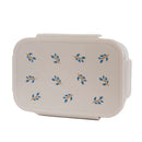 A taupe 3 Sprouts Bento Box with blue floral patterns on the lid.