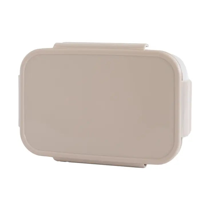 A taupe 3 Sprouts Bento Box with lid.