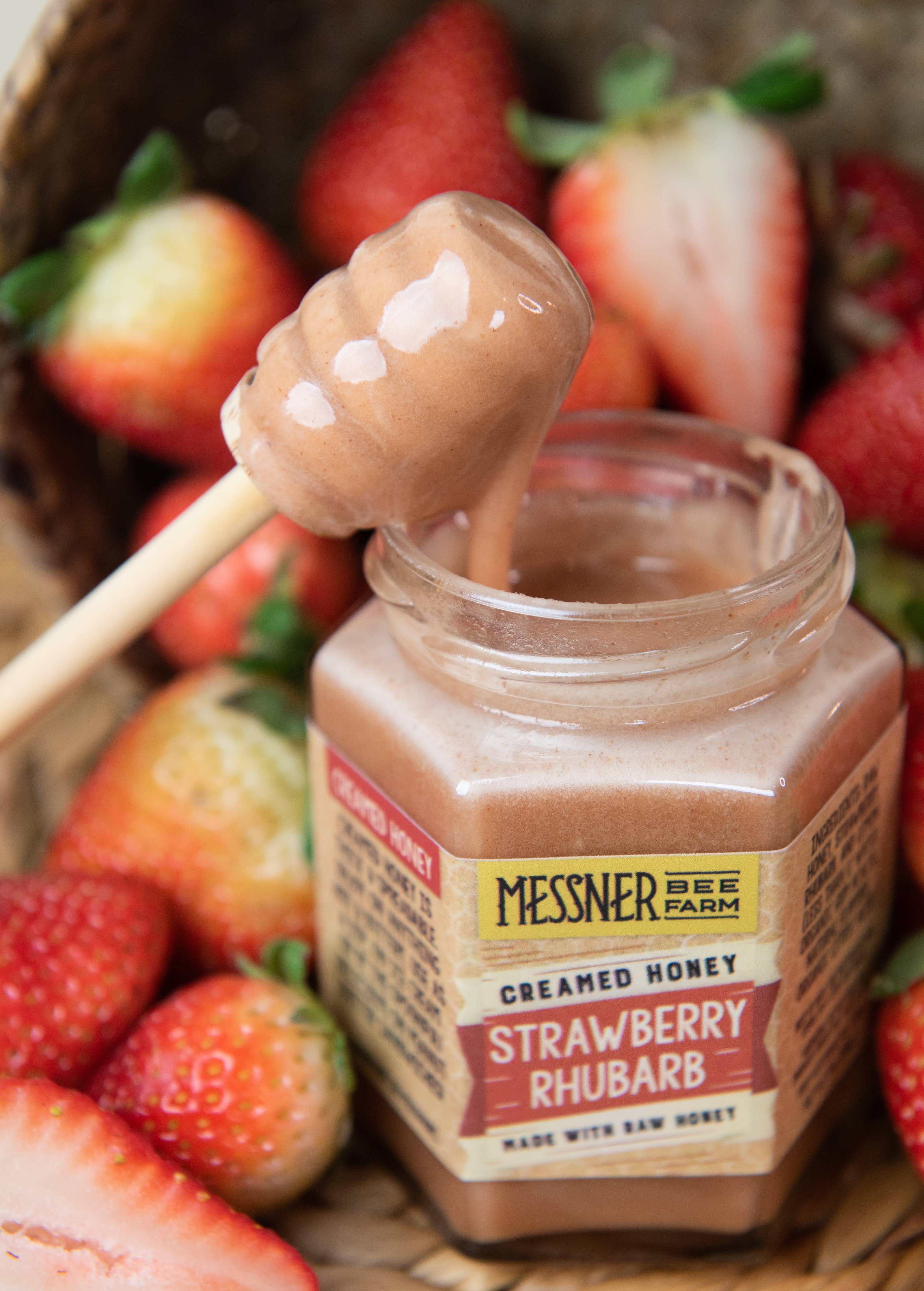 Strawberry Rhubarb Creamed Honey | Messner Bee Farm