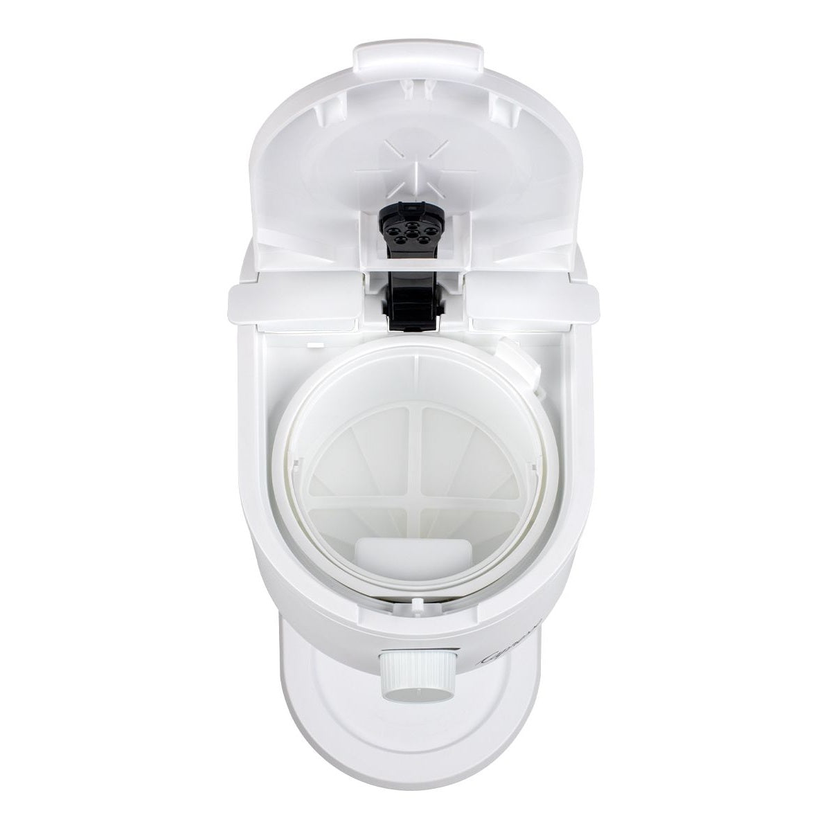 White interior of an iced tea maker on a white background