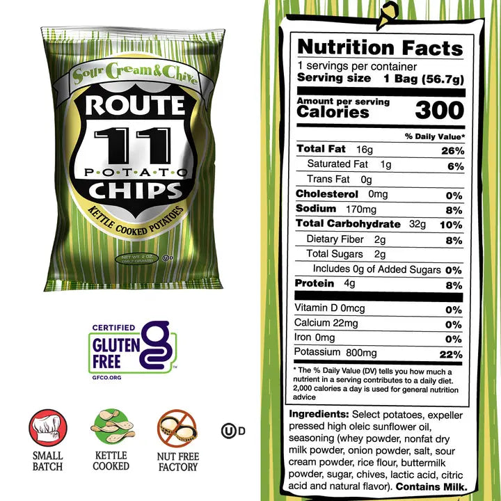 Sour Cream & Chive Potato Chips (2oz) | Route 11