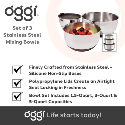 OGGI Stainless Steel Bowls w/lids Set/3