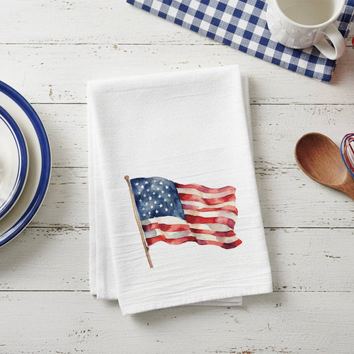 Watercolor Waving American Flag - Cotton Tea Towel