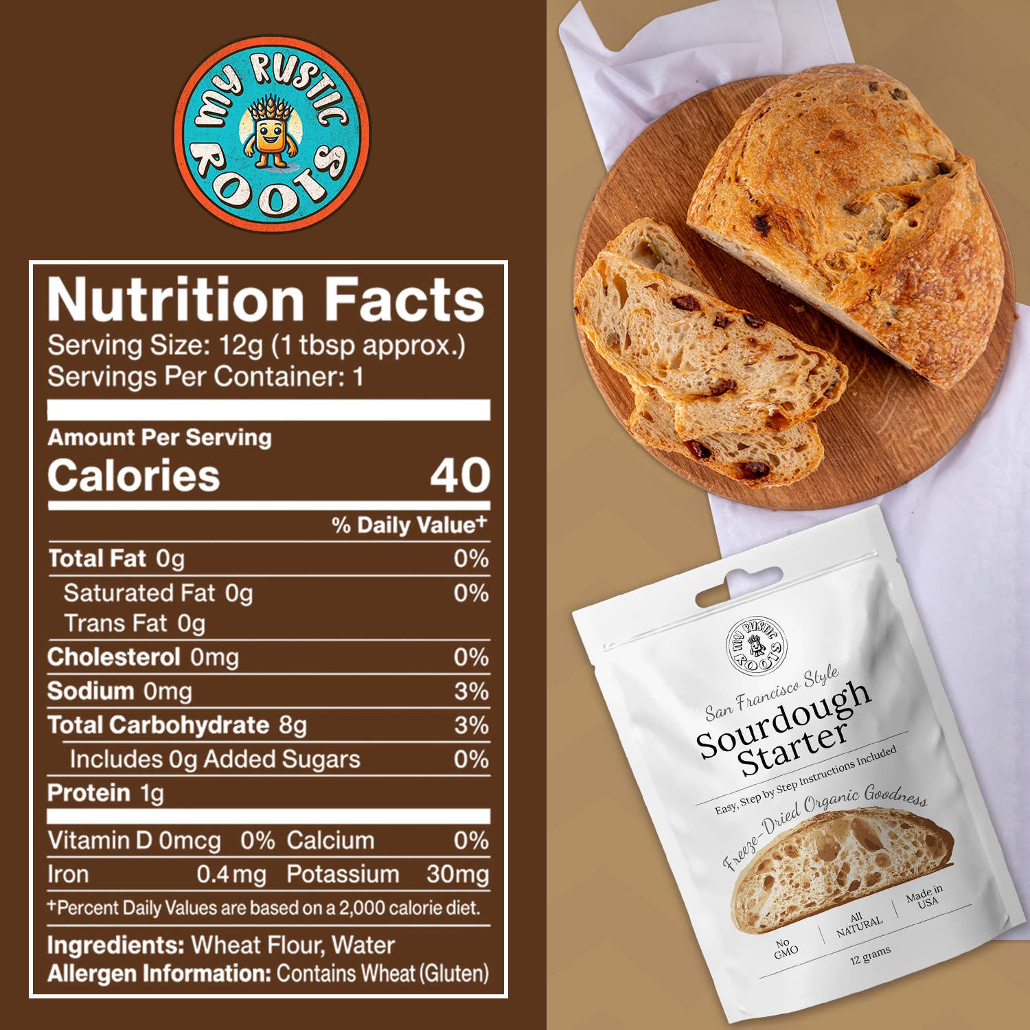 Organic Non-GMO, Freeze Dried, Sourdough Starter. 12 gr NEW