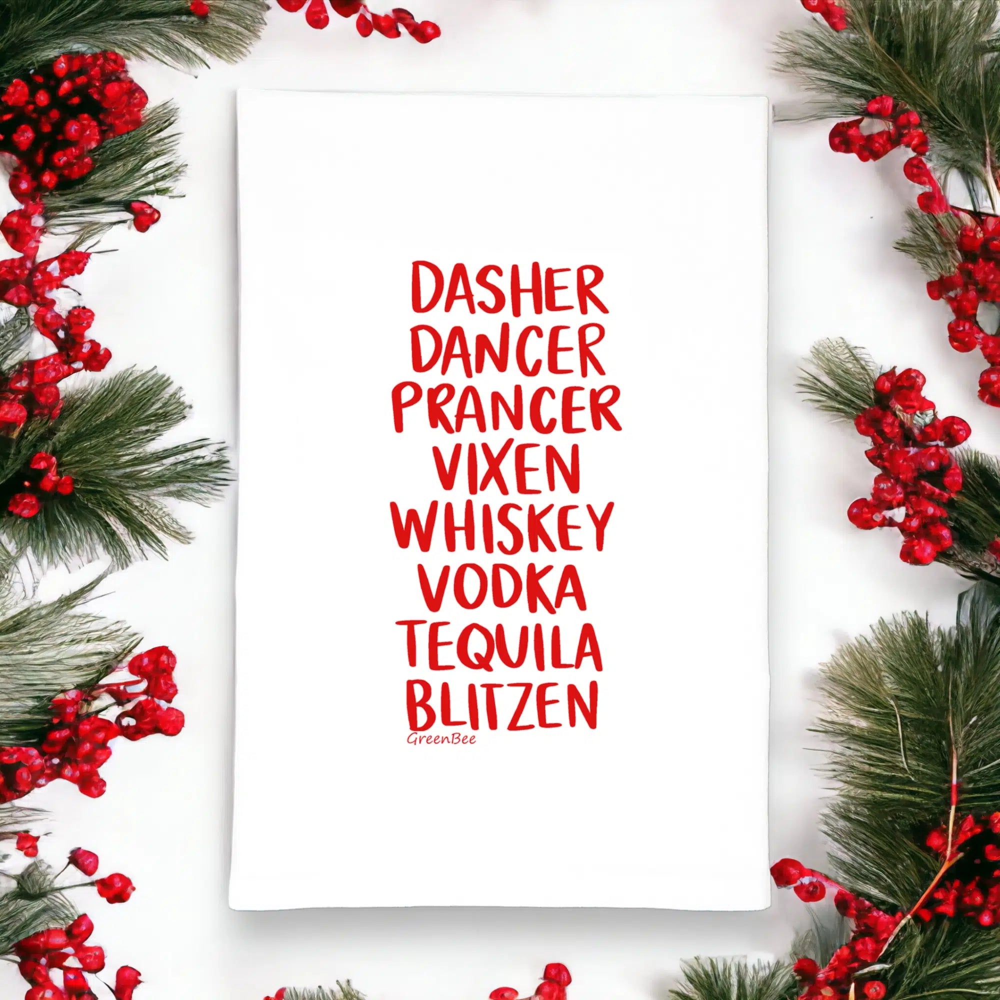 Dasher Dancer Vodka Blitzen Funny Christmas Kitchen Towel