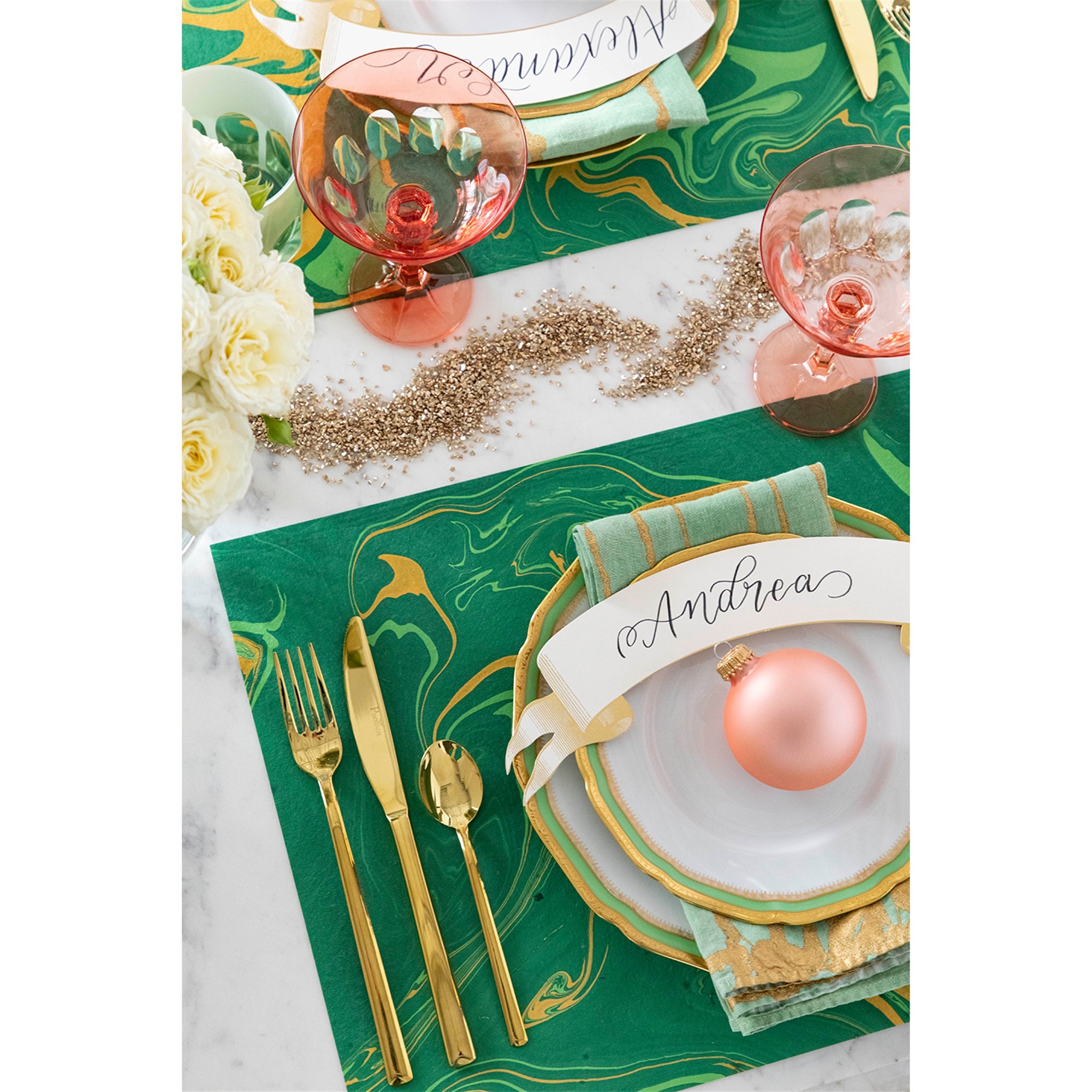 Hester & Cook Green & Gold Veined Marbled Placemats