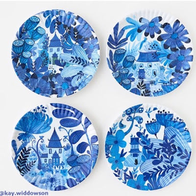 Blue & White Chinoiserie 'Paper' Plate,Melamine,Set/4