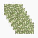 Set of green dishcloths with floral pattern on a white background