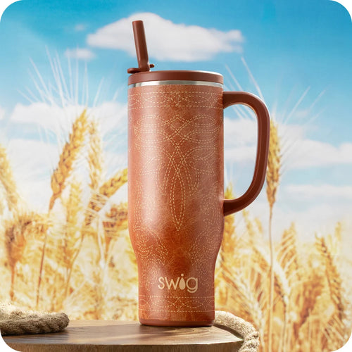 Saddle Stitch Cognac Mega Mug 30oz | SWIG