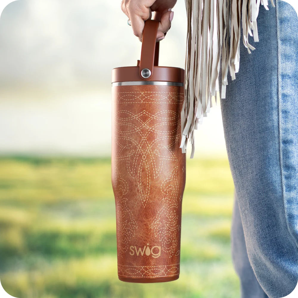Saddle Stitch Cognac To-Go Tumbler 30oz | SWIG