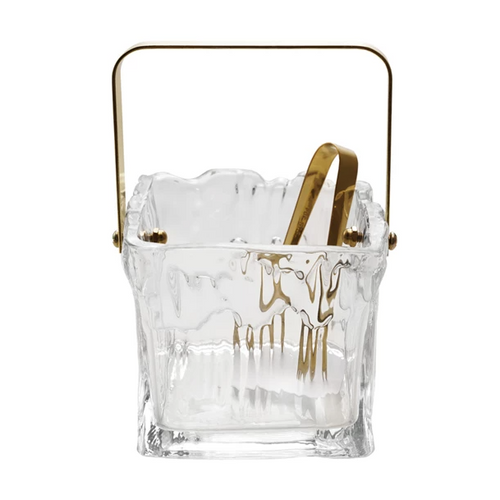 24 oz. Textured Glass Ice Bucket with Tongs