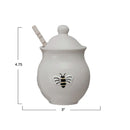 Stoneware Honey Jar w/ Embossed Bee & Wood Dipper