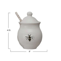 Stoneware Honey Jar w/ Embossed Bee & Wood Dipper