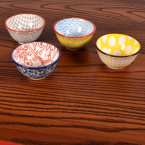 Stoneware Pinch Pot w/ Pattern, Multi Color, 4 Styles - Sold Separately
