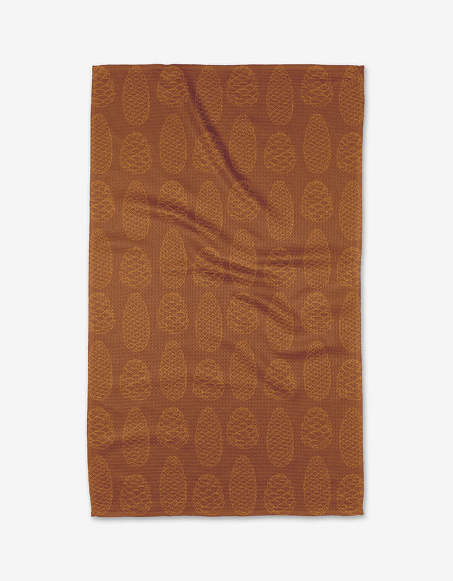 Burnt Orange Pinecone Print Tea Towel by Geometry