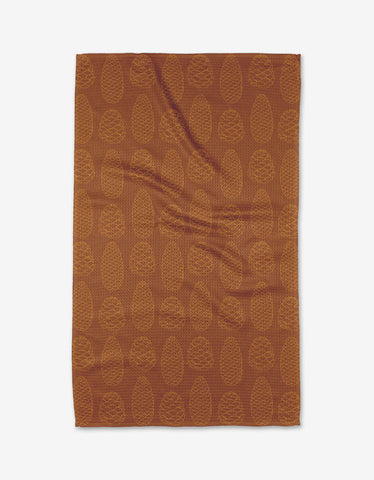 Burnt Orange Pinecone Print Tea Towel by Geometry