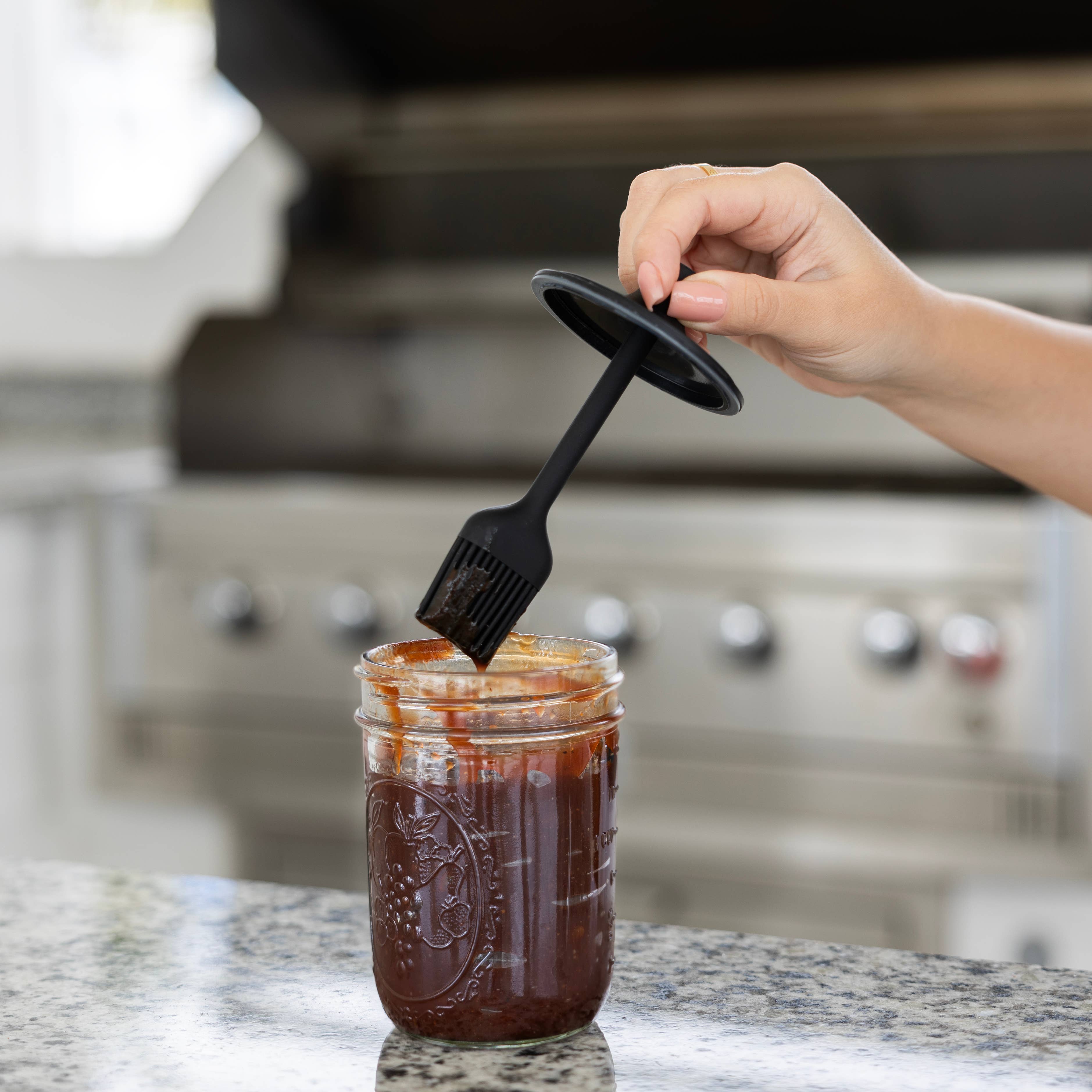 Jarware Silicone Black Basting Brush Lid For Wide Mouth