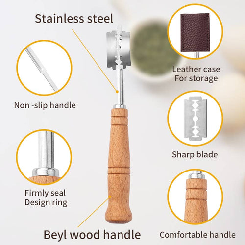 Wooden Handle Bread Lame – 5 Blades with Protective Cover