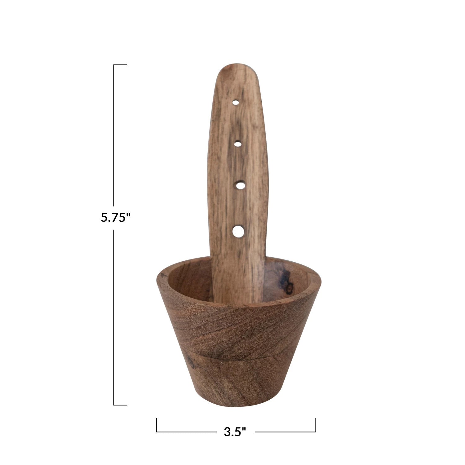 Wooden herb stripper with dimensions on a white background