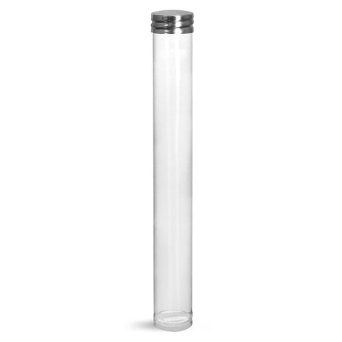 A clear acrylic test tube with a silver lid, designed for storing spices or other kitchen ingredients.