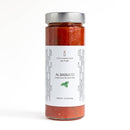 A jar of Al Basilico Tomato Sauce with Basil by Italianavera on a white background.